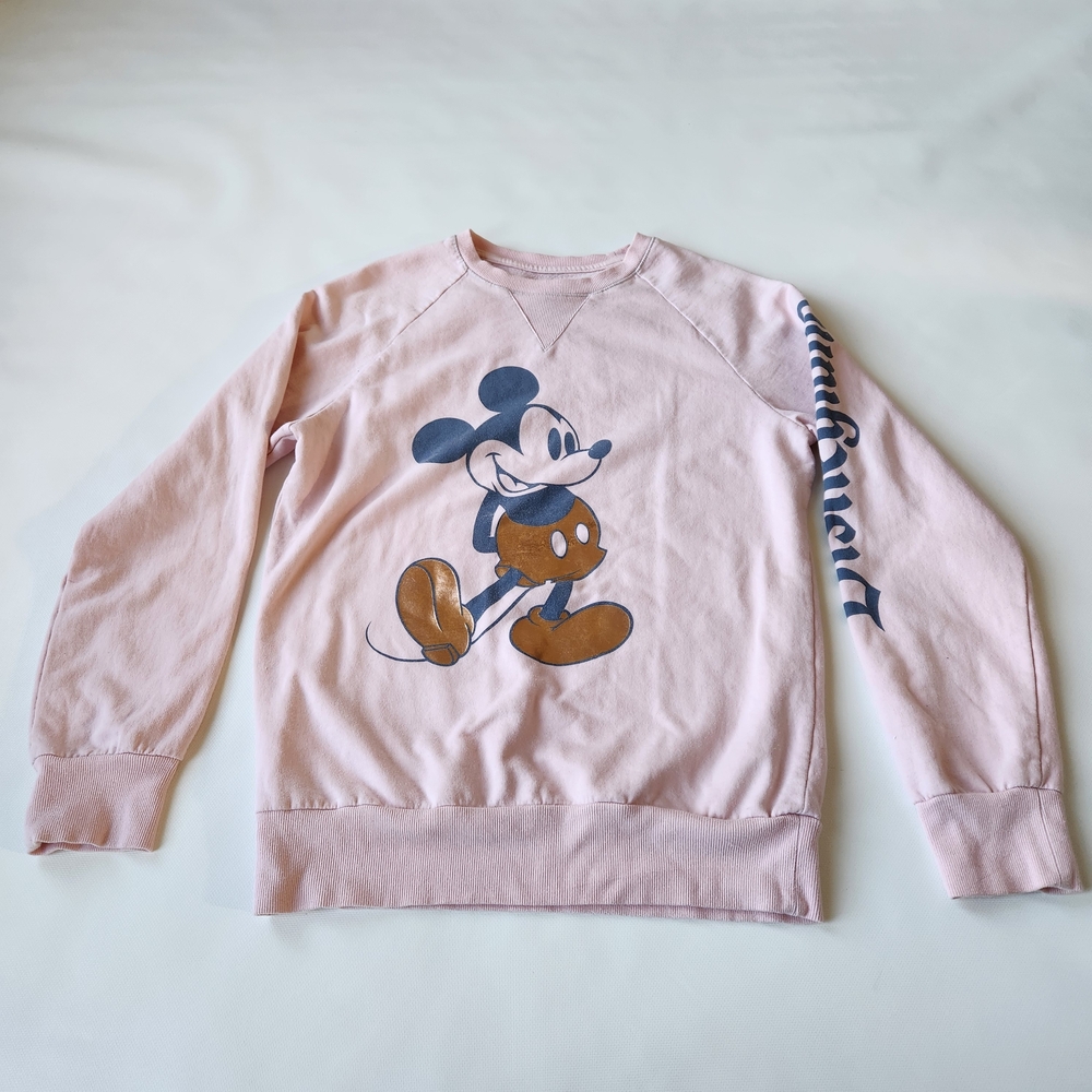 Disney Parks Mickey Mouse Sweatshirt Pink Crewneck Size S Disneyland Pullover